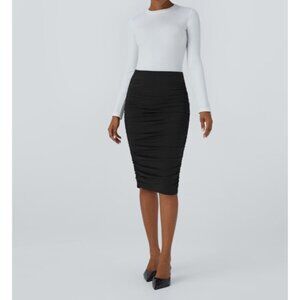 Halara High Waisted Ruched Midi Bodycon Casual Skirt Sz XL Black